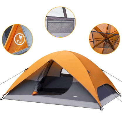 Amazon Basics Kuppelzelt für 4 Personen, wasserdicht, Orange/Grau