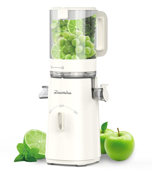 Zasmira Entsafter Slow Juicer. Mit 120mm Einfüllschacht. Presst Saft aus Obst und Gemüse ohne Vorschneiden.