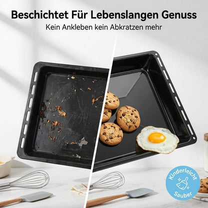 ICQN Backblech & Backofenrost Set emailliert, 422 x 375 mm, schwarz