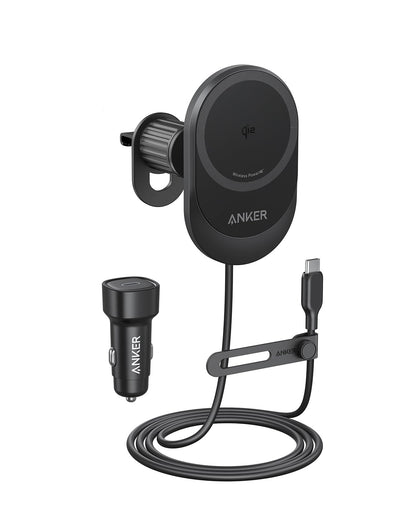 Anker MagGo 15W MagSafe Handyhalterung iPhone Auto Ladegerät. Schwarzer, kompakter MagSafe-Ladeadapter mit Lüftungsclip. Lädt ein iPhone mit 15W drahtlos im Auto.