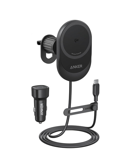 Anker MagGo 15W MagSafe Handyhalterung iPhone Auto Ladegerät. Schwarzer, kompakter MagSafe-Ladeadapter mit Lüftungsclip. Lädt ein iPhone mit 15W drahtlos im Auto.