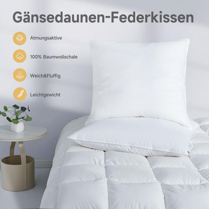 Homyrium Daunen-Federkissen 80x80 cm Dreikammer-Kopfkissen 1100 g