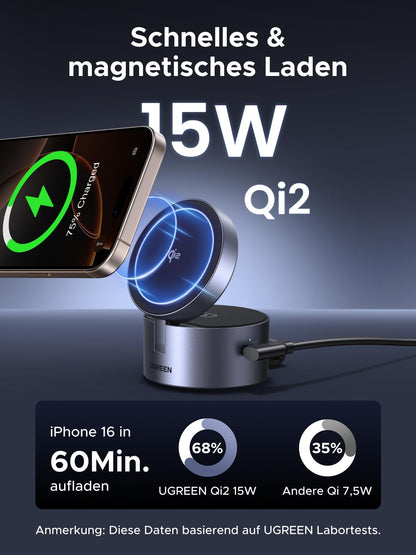 UGREEN MagFlow 3-in-1 Ladestation Magsafe Qi2 15W
