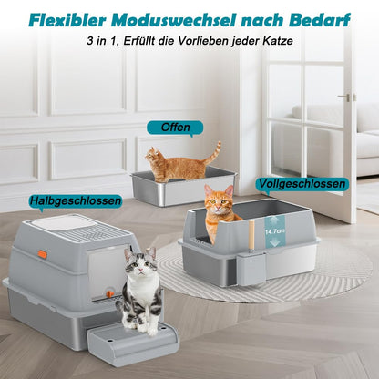 SZEETECH Katzentoilette XL Edelstahl Geschlossen - Grau 60x40cm