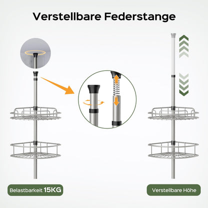 HAMITOR Teleskop-Duschablage ohne Bohren, 4-stufig, Eckregal Metall