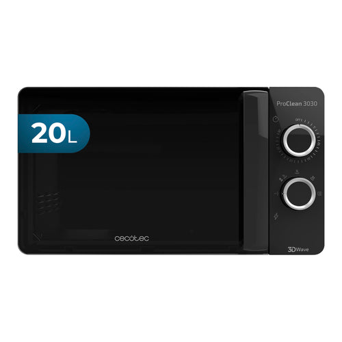 Cecotec ProClean 3030 Mikrowelle 700W 20 Liter - Schwarz. Schwarzes Gehäuse. Erwärmt Speisen dank 700W Leistung schnell.