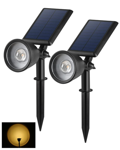 BLOOMWIN Solar Gartenstrahler Warmweiss 2er-Set mit Erdspiess IP65, schwenkbarer Leuchtenkopf