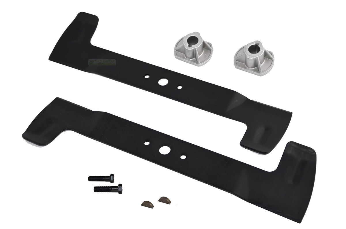 perfektGarten High-Lift-Messersatz 102 cm rechts/links + Messerhalter, zwei gebogene Stahlmesser
