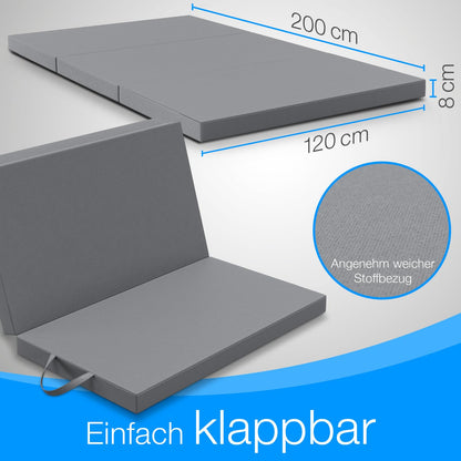 ELONEO Klappmatratze 120 x 200 cm, Gästematratze klappbar, grau