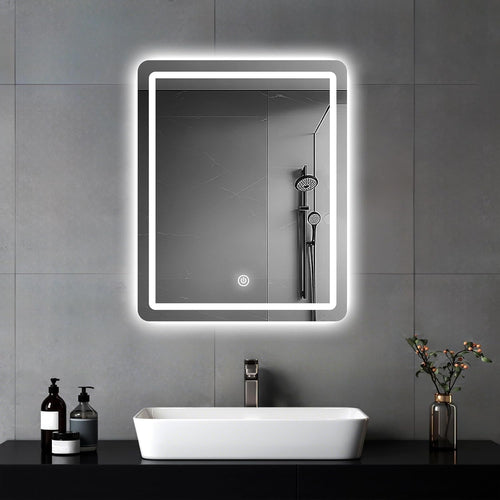 MYGIIVOVO Badspiegel mit LED-Beleuchtung, Touch-Schalter, 60x45 cm – rahmenlos, aus Glas und Aluminium