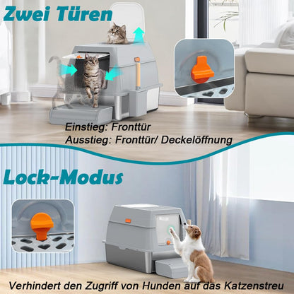 SZEETECH Katzentoilette XL Edelstahl Geschlossen - Grau 60x40cm
