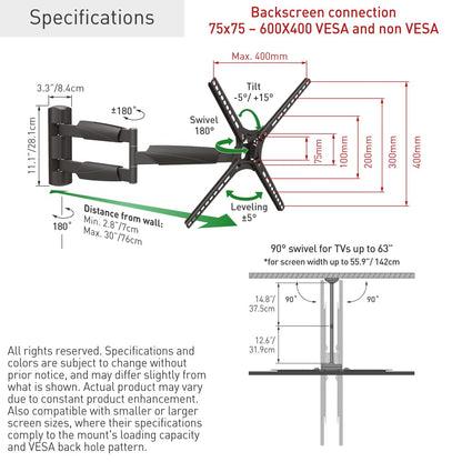 Barkan 76cm Schwenkbar Neigbar TV Wandhalterung - 13-65 Zoll VESA 400x400