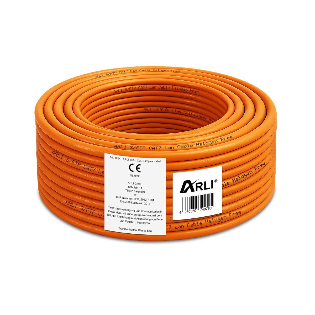 ARLI CAT 7 SFTP Installationskabel, graues, rundes Kabel, 100 Meter, zur Installation von Hochgeschwindigkeits-Ethernet-Netzwerken.