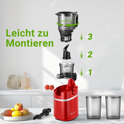 AMZCHEF Automatischer All-In-One Slow Juicer 250W 145mm – Tiefrot