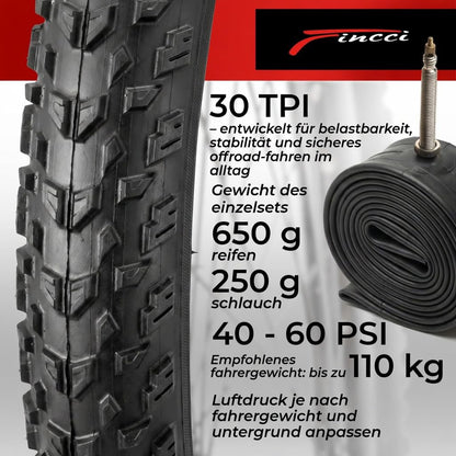 Fincci Oncamp MTB Faltreifen 27.5 x 2.10 Set mit Schrader-Schlauch
