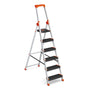 SONGMICS Aluleiter GLT06BK, 6 Stufen, Handlauf, bis 150 kg – klappbare Stehleiter in Schwarz-Orange aus Aluminium