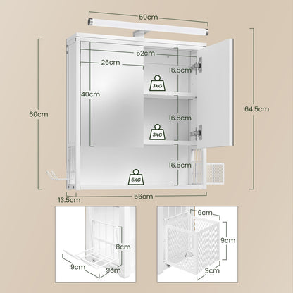 EUGAD LED-Spiegel-Hängeschrank Bad – Weiss 56x65 cm