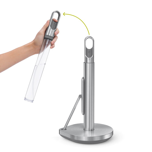 simplehuman Handtuchhalter Sprühpumpe - Edelstahl gebürstet. Vertikaler Spender mit Sprühfunktion für Handhygiene, hält Handtuch.