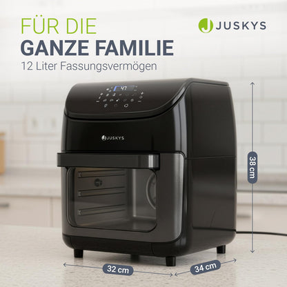 Juskys Heissluftfritteuse 12L Schwarz, Airfryer mit 10 Programmen