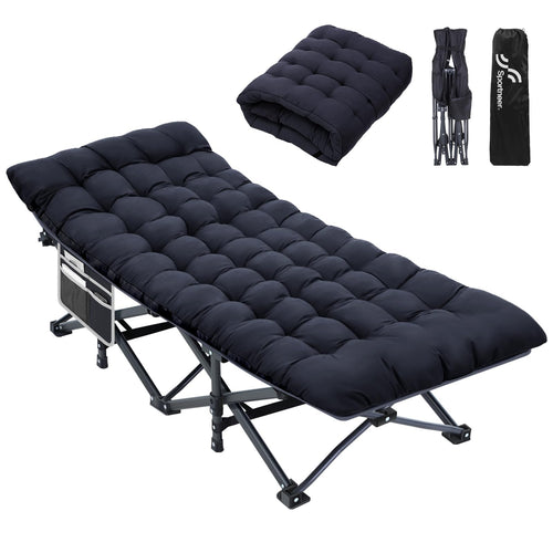 Sportneer Feldbett mit Matratze – Camping- & Gästebett Schwarz, faltbar, rechteckig. Bietet Schlafkomfort für Camping und Gäste.