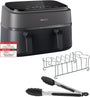 Philips Dual Basket Airfryer NA350/03 – 9L Heissluftfriteuse. Kompaktes, schwarzes Gerät mit zwei Garzonen zum gesunden Frittieren und Garen vieler Speisen.