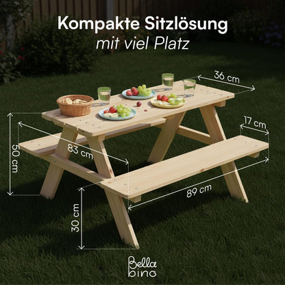 Bellabino Inny Kindersitzgruppe Kiefer – Gartentisch mit 2 Bänken