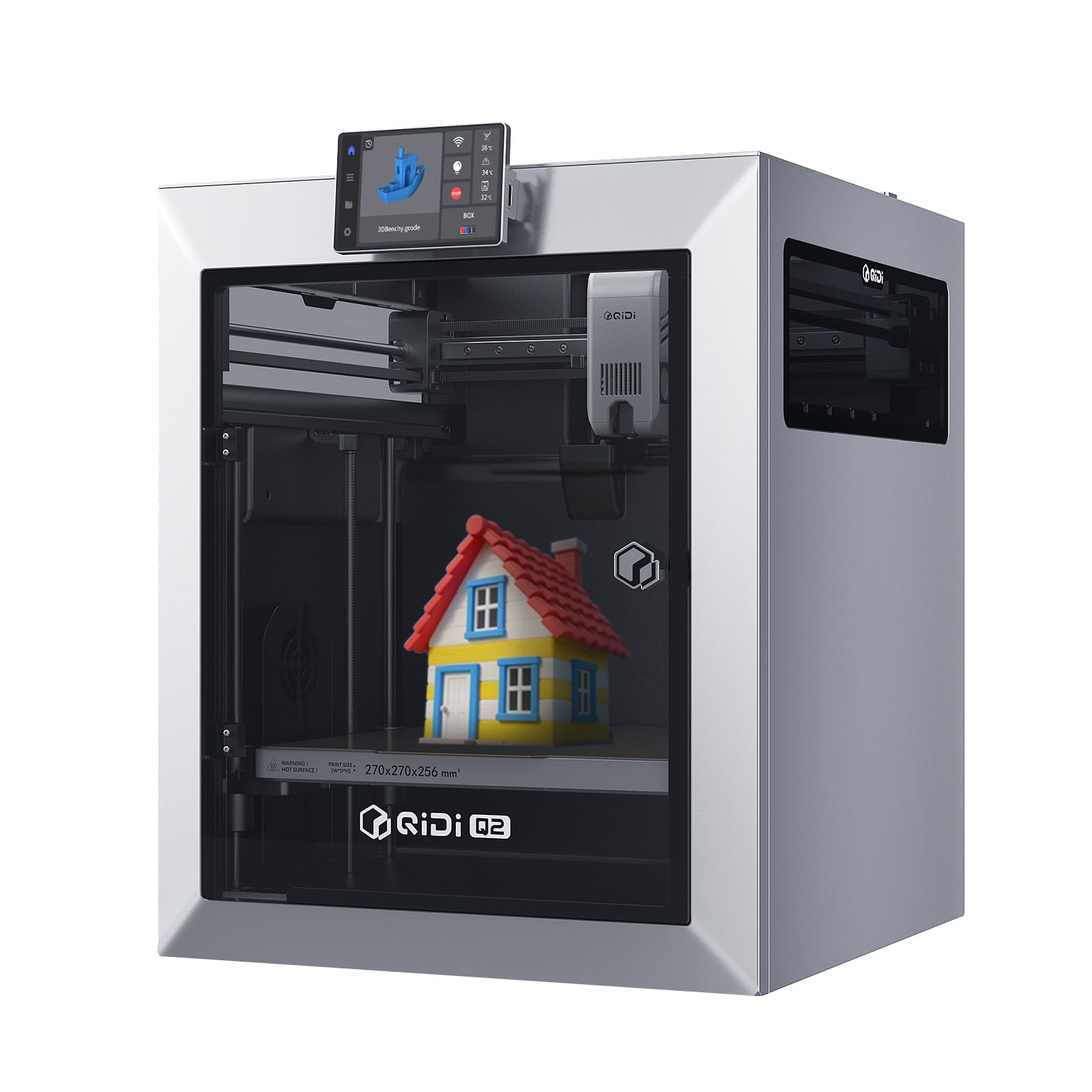 QIDI Q2 3D-Drucker – 2025 Upgrade mit Beheizter Kammer: Schwarzer, kubischer 3D-Drucker mit beheizter Kammer. Druckt präzise Modelle.