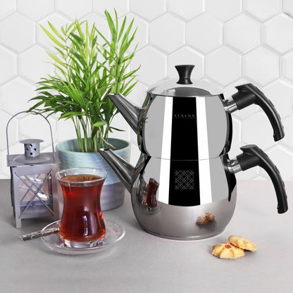 Serenk Caydanlik Teekannen-Set Edelstahl 2-teilig 1 L + 1,5 L