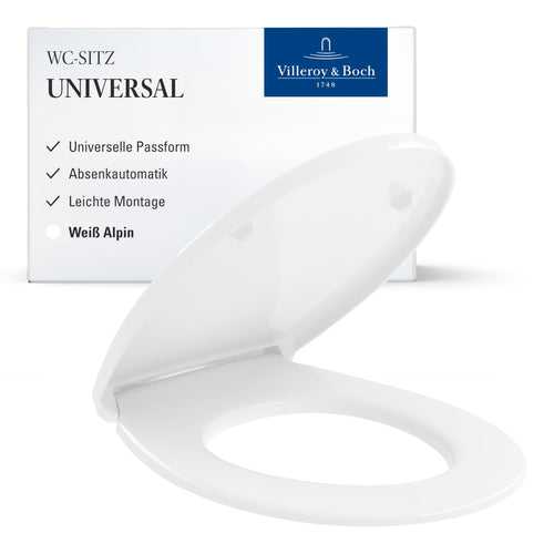 Villeroy & Boch Universal WC-Sitz, weiss, aus Duroplast. Mit Absenkautomatik für die Toilettenmontage.