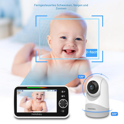 HelloBaby Babyphone mit Kamera, 5-Zoll-Display und Nachtsicht