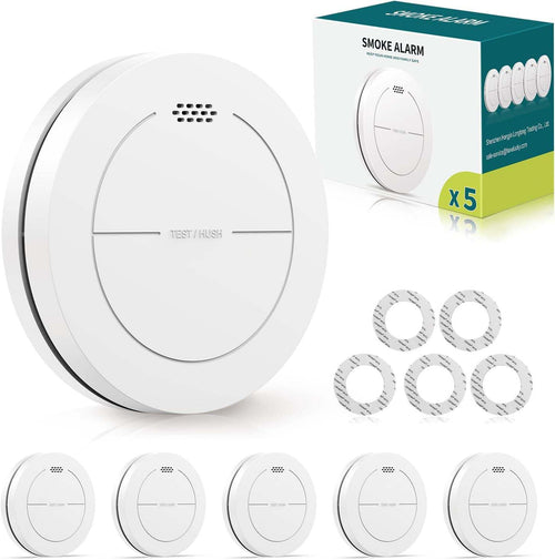Safeliveo Rauchmelder SL-S15 im 5er Set, 10-Jahres-Batterie, flach, weiss, Montage mit Klebepads