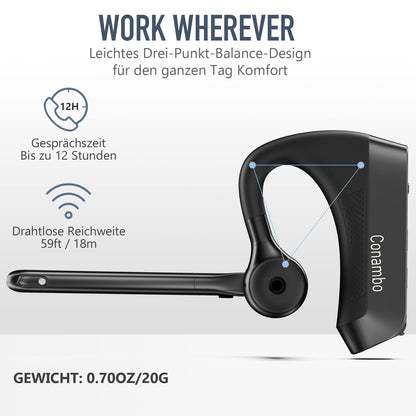 Conambo K21 Bluetooth Headset mit Mikrofon und Geräuschunterdrückung