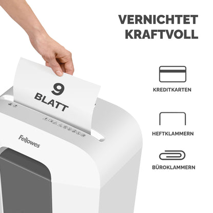 Fellowes FS-9C Aktenvernichter, Kreuzschnitt, 9 Blatt, P-4, weiss