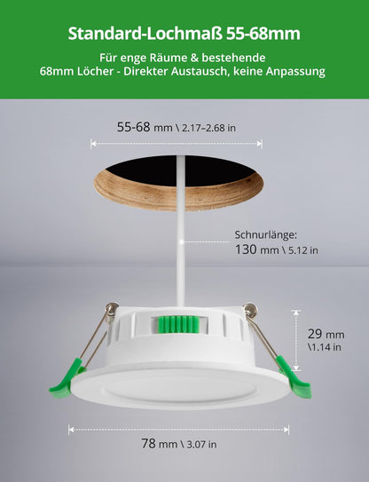 HOMEOW LED Einbaustrahler 230V dimmbar, IP44, ultraflach, 10er Set