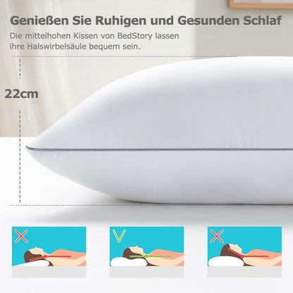 BedStory Kopfkissen 40x80 cm, 2er-Set mit Mikrofaserfüllung, waschbar