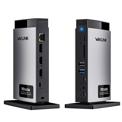 WAVLINK Laptop Docking Station USB-C 8K, schwarzer Quader, für dreifache 8K-Display-Erweiterung und Peripherie-Anbindung.