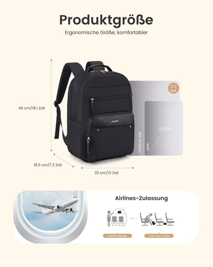 LOVEVOOK Laptop Rucksack Damen 17 Zoll, wasserabweisend, Schwarz