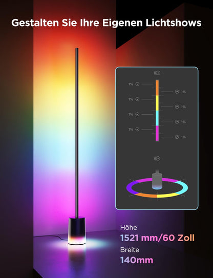 Govee LED Stehlampe RGBIC dimmbar, Matter, 1725 lm, Schwarz