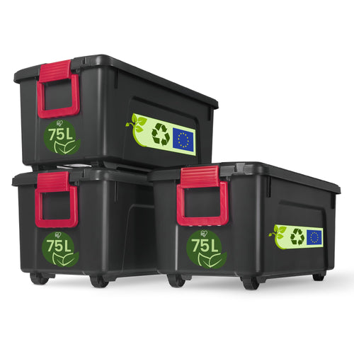 Iris Ohyama SIA-75 Aufbewahrungsbox - 3er-Set Schwarz 75l. Drei rechteckige, schwarze Polypropylen-Boxen zur Lagerung von Gegenständen.
