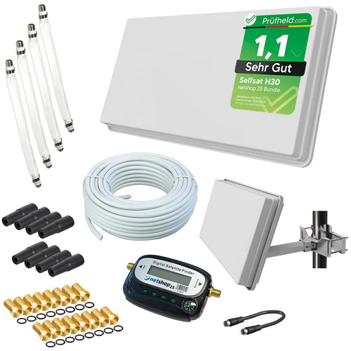 Selfsat H30D4+ HD Sat Flachantenne Quad LNB für 4 TV, eine flache Antenne zum Satellitenempfang für bis zu 4 TVs.