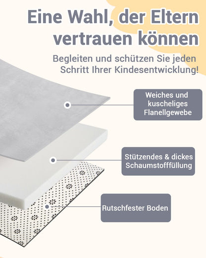 Favodormir Krabbelmatte Baby 120x120 cm, Spielmatte rutschfest, grau