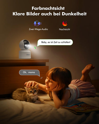 Mrowly Überwachungskamera Innen Akku 2,5K WLAN mit Farb-Nachtsicht