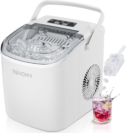 EUHOMY Eiswürfelmaschine, 9 Eiswürfel in 6 Minuten, 12 kg/Tag, weiss mit Tragegriff und transparentem Sichtfenster