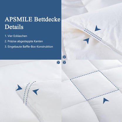 APSMILE Daunendecke 200x200 - Ganzjahres, Bio-Baumwolle, Weiss