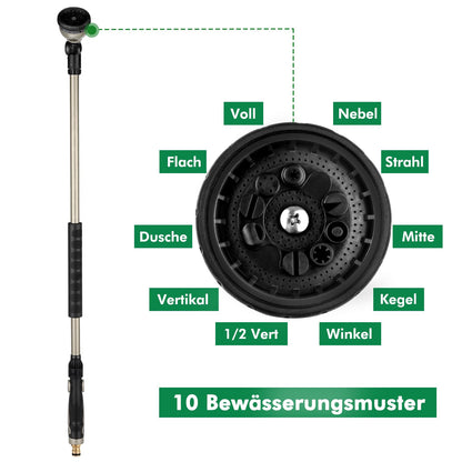 RESTMO Giessstab 92 cm aus Metall, Gartenbrause mit 10 Sprühmustern