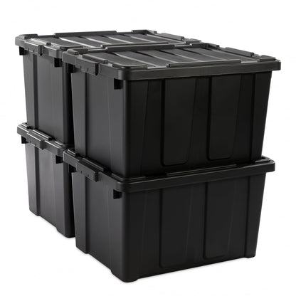 Iris Ohyama Aufbewahrungsbox 68 L mit Deckel, 4er-Set, Rot, stapelbar, aus Polypropylen