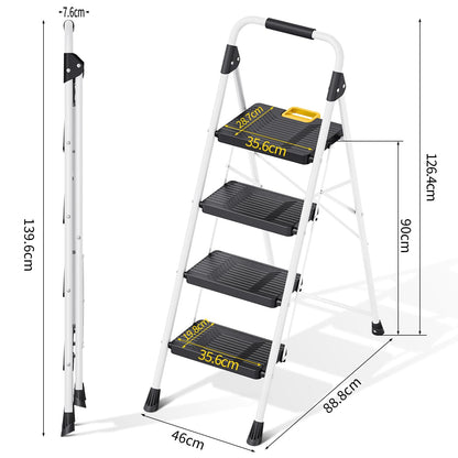 KINGRACK Trittleiter 4 Stufen Klappbar - Weiss, 360 kg