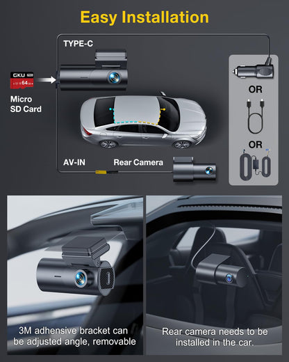 GKU D600Pro 4K Dashcam Auto vorne und hinten mit GPS und WiFi