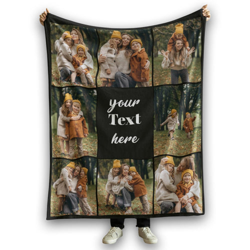 Ferocity Fotodecke personalisiert mit 8 eigenen Fotos, 150 x 200 cm, schwarze Fotocollage auf weichem Minky-Fleece