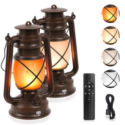 KINGLEAD Vintage LED Laterne mit Flammeneffekt, USB, IP44, 2er-Set, kupferfarben mit Aufhängering